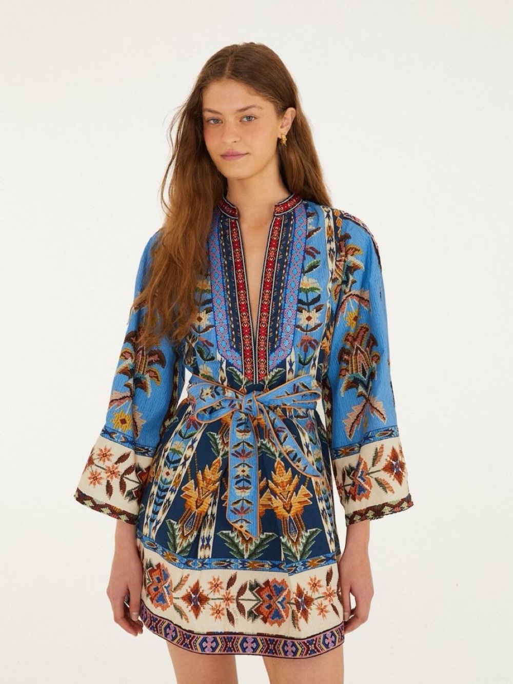 NWT FARM RIO Blue Embroidered Tapestry Mini Dress